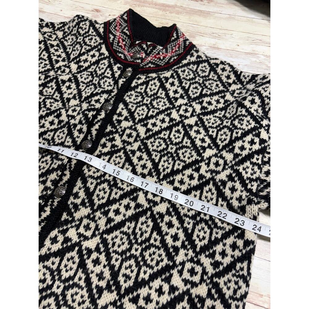 L.L. Bean Wool Blend Button Fair Isle Cardigan Women's Size XL Black Cream Red - Picture 5 of 6